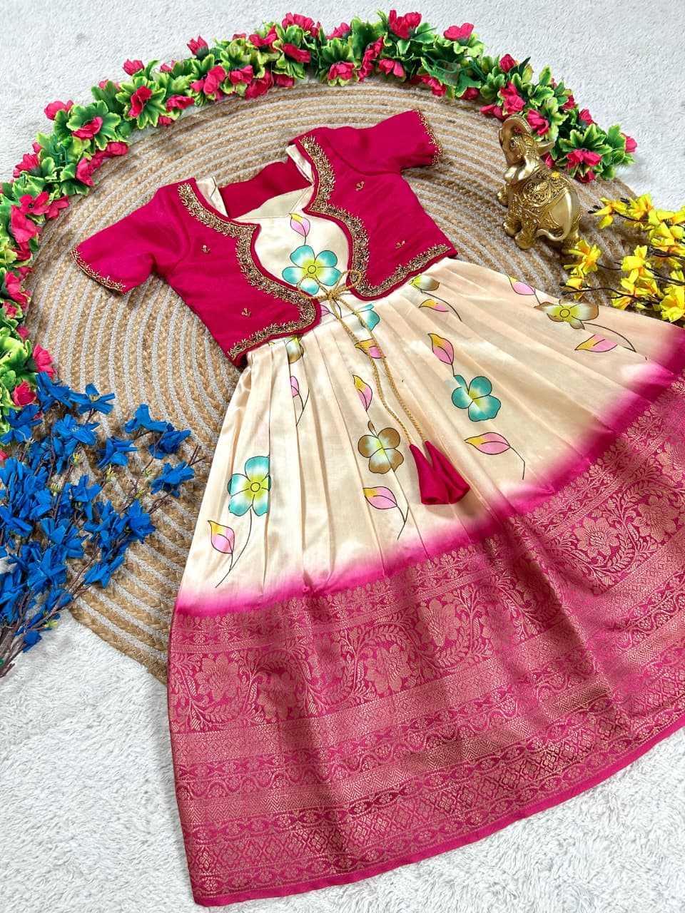 Ynf Pure Silk KESH505 Chandrika Kids Wear Wholesale Kids Gown Kids Co-ord Set Kids Traditional Outfits Manufacturer- Kids Exports