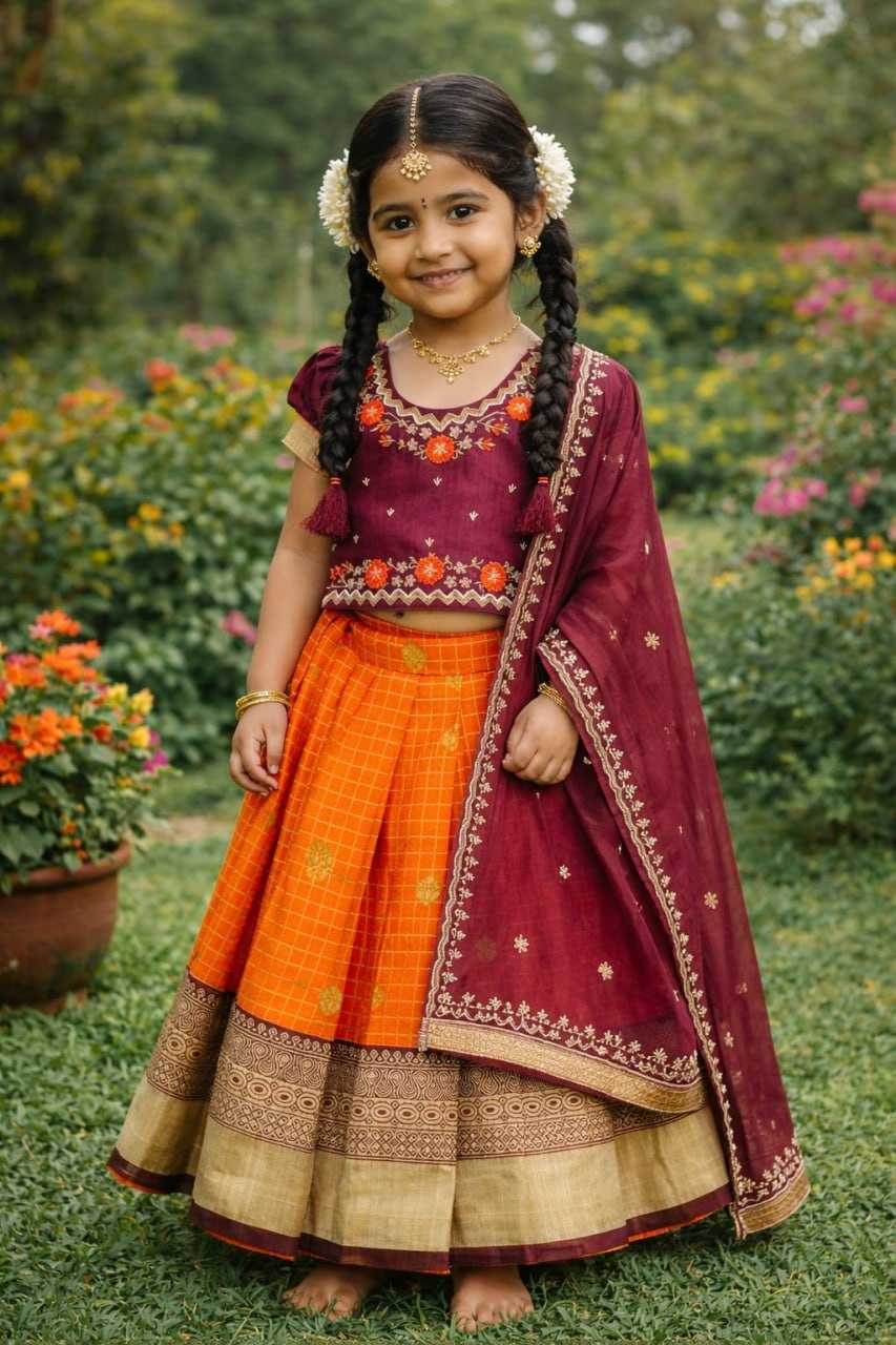 Ynf Pure Silk KESH505 Tullsi Kids Wear Wholesale Kids Lehenga Kids Traditional Outfits Kids Party Wear Ethnic Manufacturer- Kids Exports