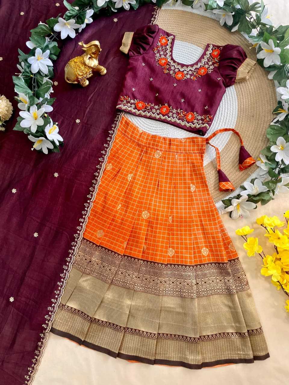 Ynf Pure Silk KESH505 Tullsi Kids Wear Wholesale Kids Lehenga Kids Traditional Outfits Kids Party Wear Ethnic Manufacturer- Kids Exports
