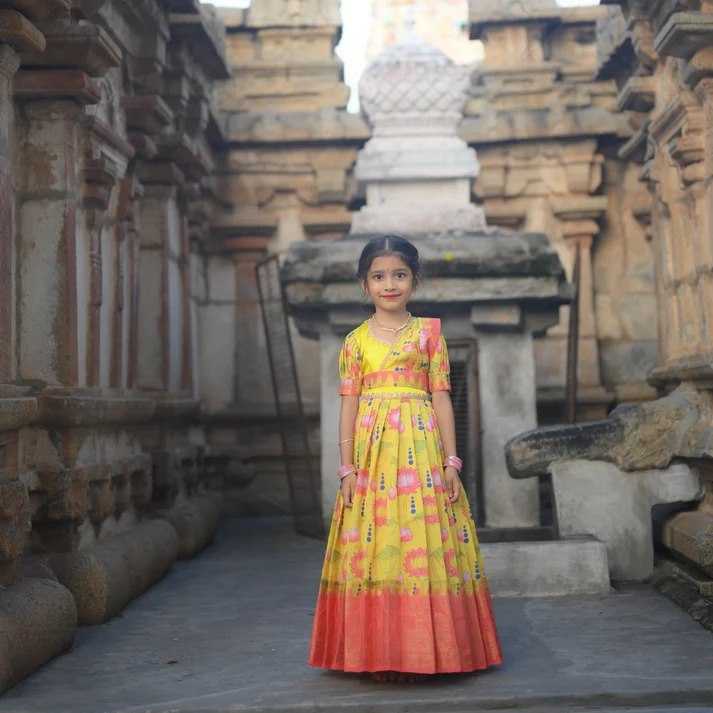 Ynf Pure Silk KESH505 Ugadi Kids Wear Wholesale Kids Gown Kids Designer Frock Kids Party Wear Ethnic Manufacturer- Kids Exports