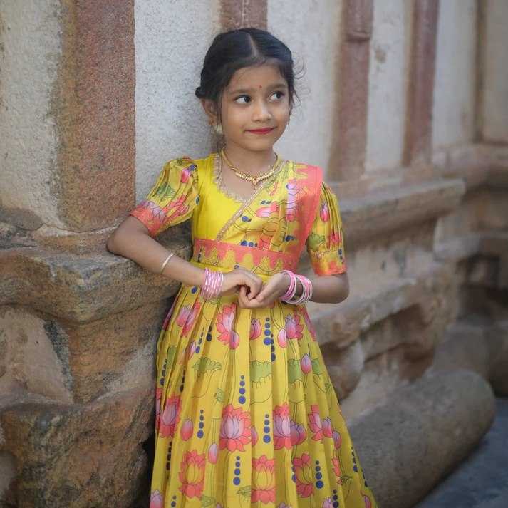 Ynf Pure Silk KESH505 Ugadi Kids Wear Wholesale Kids Gown Kids Designer Frock Kids Party Wear Ethnic Manufacturer- Kids Exports
