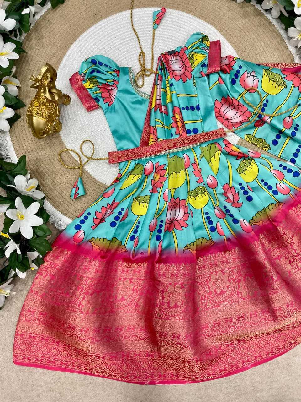 Ynf Pure Silk KESH505 Ugadi Kids Wear Wholesale Kids Gown Kids Designer Frock Kids Party Wear Ethnic Manufacturer- Kids Exports