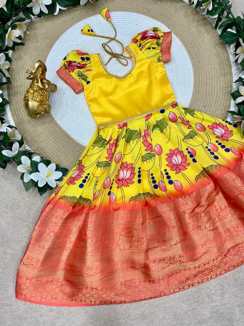 Ynf Pure Silk KESH505 Ugadi Kids Wear Wholesale Kids Gown Kids Designer Frock Kids Party Wear Ethnic Manufacturer- Kids Exports