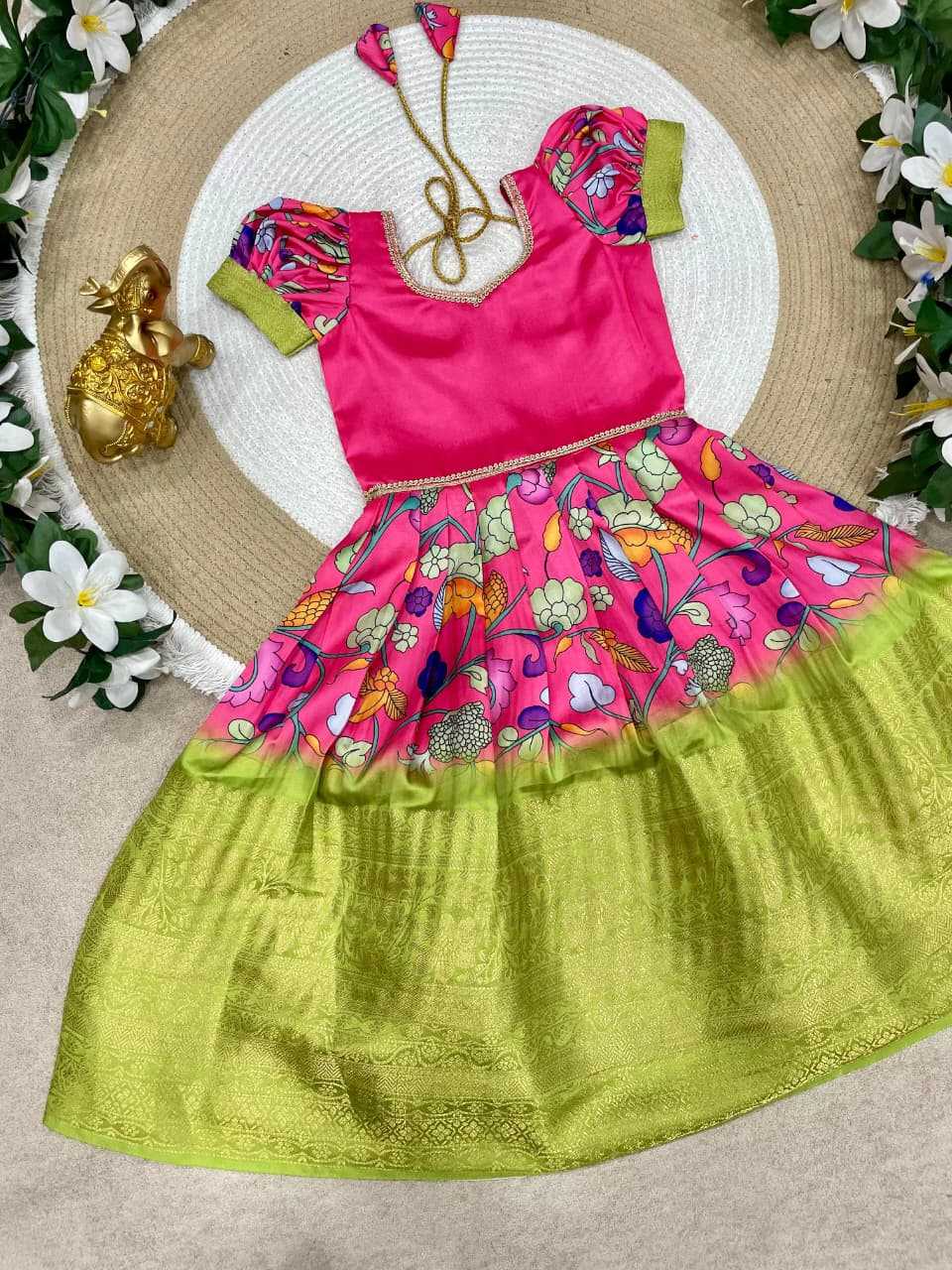 Ynf Pure Silk KESH505 Ugadi Kids Wear Wholesale Kids Gown Kids Designer Frock Kids Party Wear Ethnic Manufacturer- Kids Exports