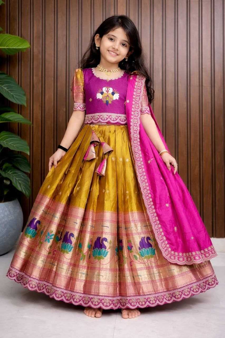 Ynf Rangoli Silk RIN161 PEACOCK Kids Wear Wholesale Embroidered Frock Kids Designer Frock Kids Party Wear Ethnic Manufacturer- Kids Exports
