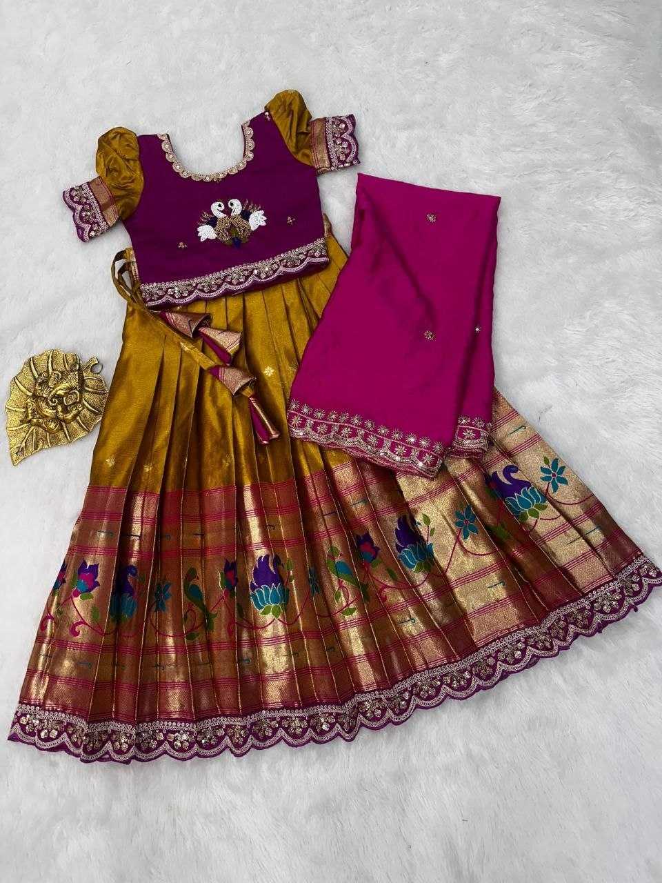 Ynf Rangoli Silk RIN161 PEACOCK Kids Wear Wholesale Embroidered Frock Kids Designer Frock Kids Party Wear Ethnic Manufacturer- Kids Exports