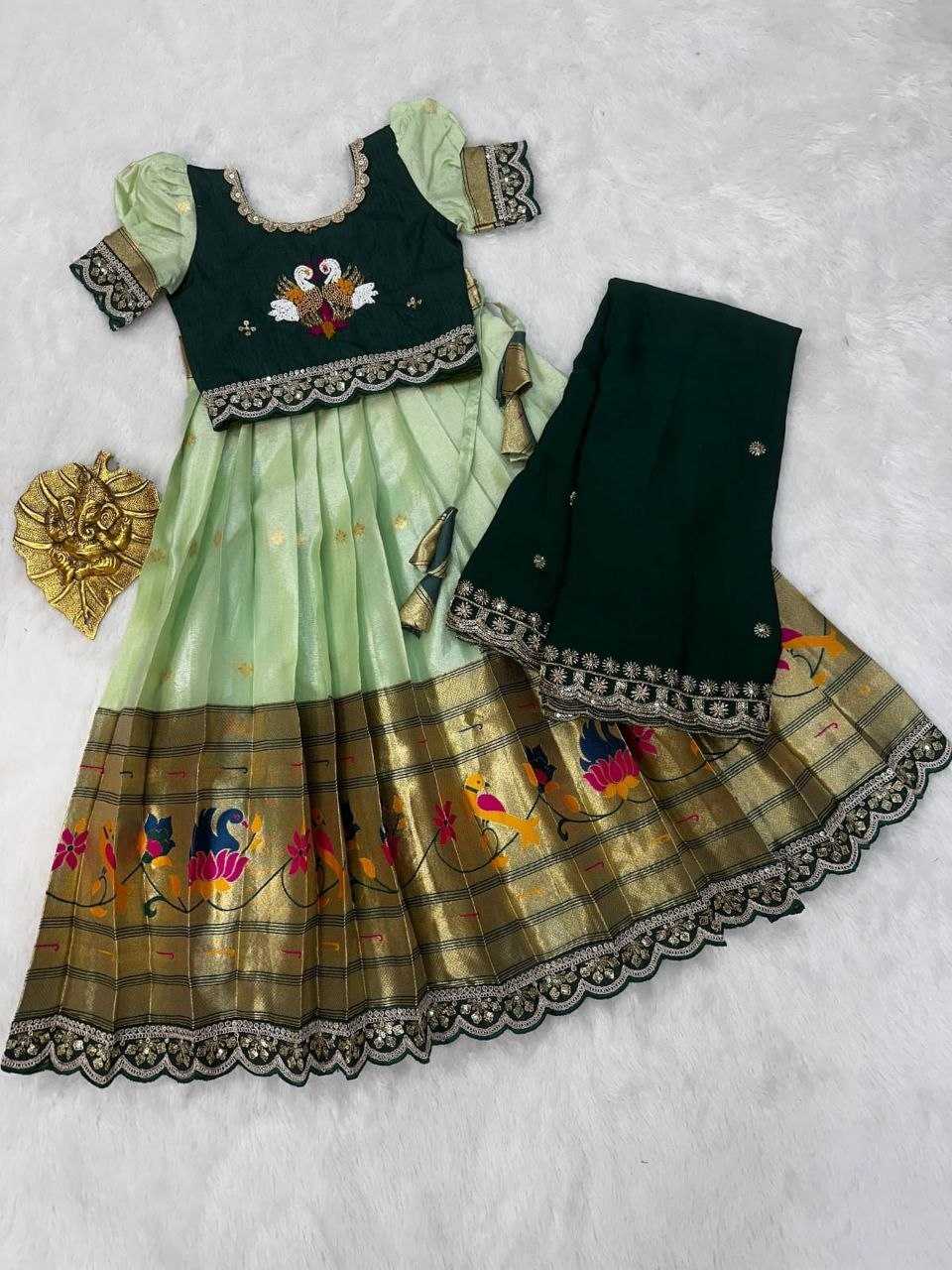Ynf Rangoli Silk RIN161 PEACOCK Kids Wear Wholesale Embroidered Frock Kids Designer Frock Kids Party Wear Ethnic Manufacturer- Kids Exports