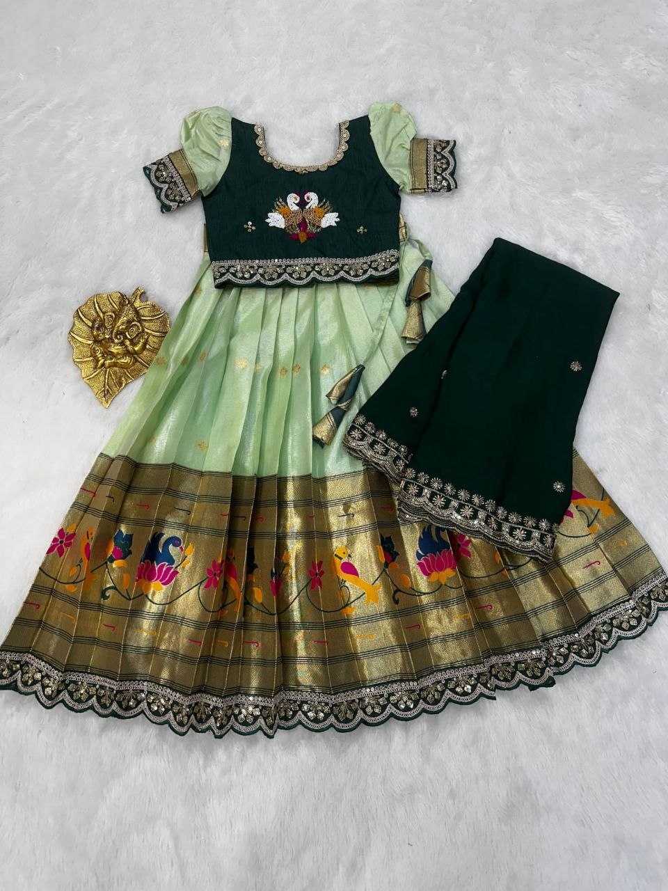 Ynf Rangoli Silk RIN161 PEACOCK Kids Wear Wholesale Embroidered Frock Kids Designer Frock Kids Party Wear Ethnic Manufacturer- Kids Exports