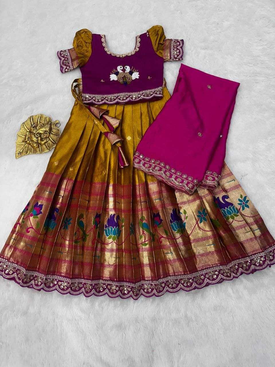 Ynf Rangoli Silk RIN161 PEACOCK Kids Wear Wholesale Embroidered Frock Kids Designer Frock Kids Party Wear Ethnic Manufacturer- Kids Exports