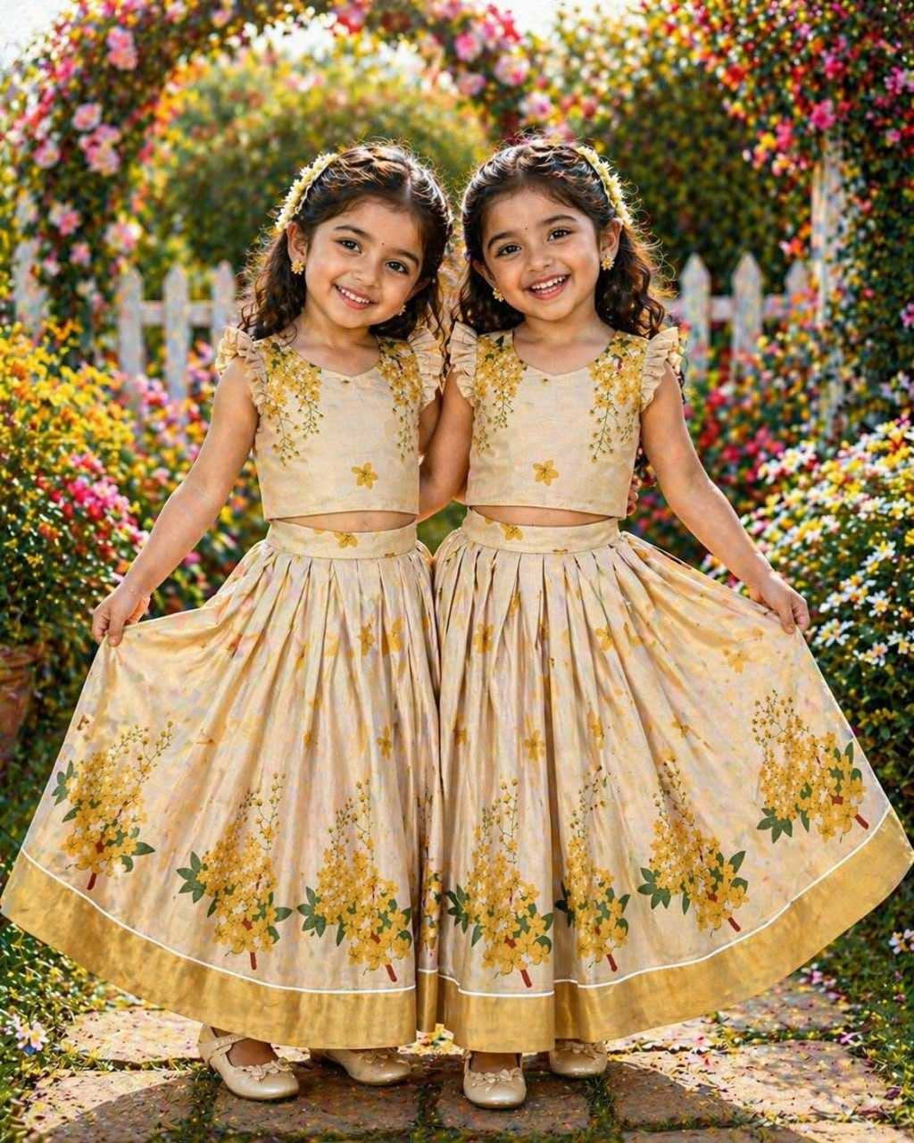 Ynf Tissue Silk KESH505 Golden Kids Wear Wholesale Kids Lehenga Kids Designer Frock Kids Party Wear Ethnic Manufacturer- Kids Exports