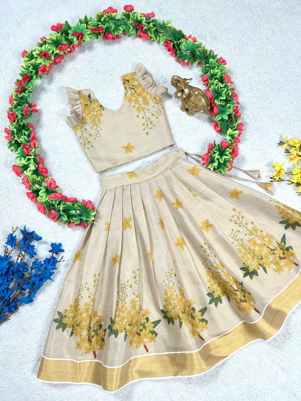 Ynf Tissue Silk KESH505 Golden Kids Wear Wholesale Kids Lehenga Kids Designer Frock Kids Party Wear Ethnic Manufacturer- Kids Exports