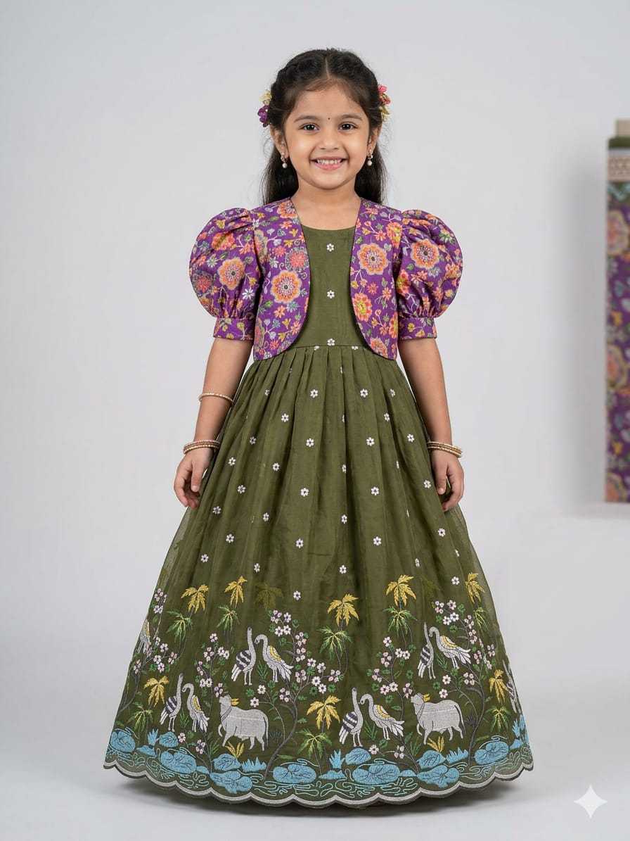Ynf Crush Silk RIN235 Soft nylon Kids Wear Wholesale Kids Gown Embroidered Frock Kids Designer Frock Manufacturer- Kids Exports