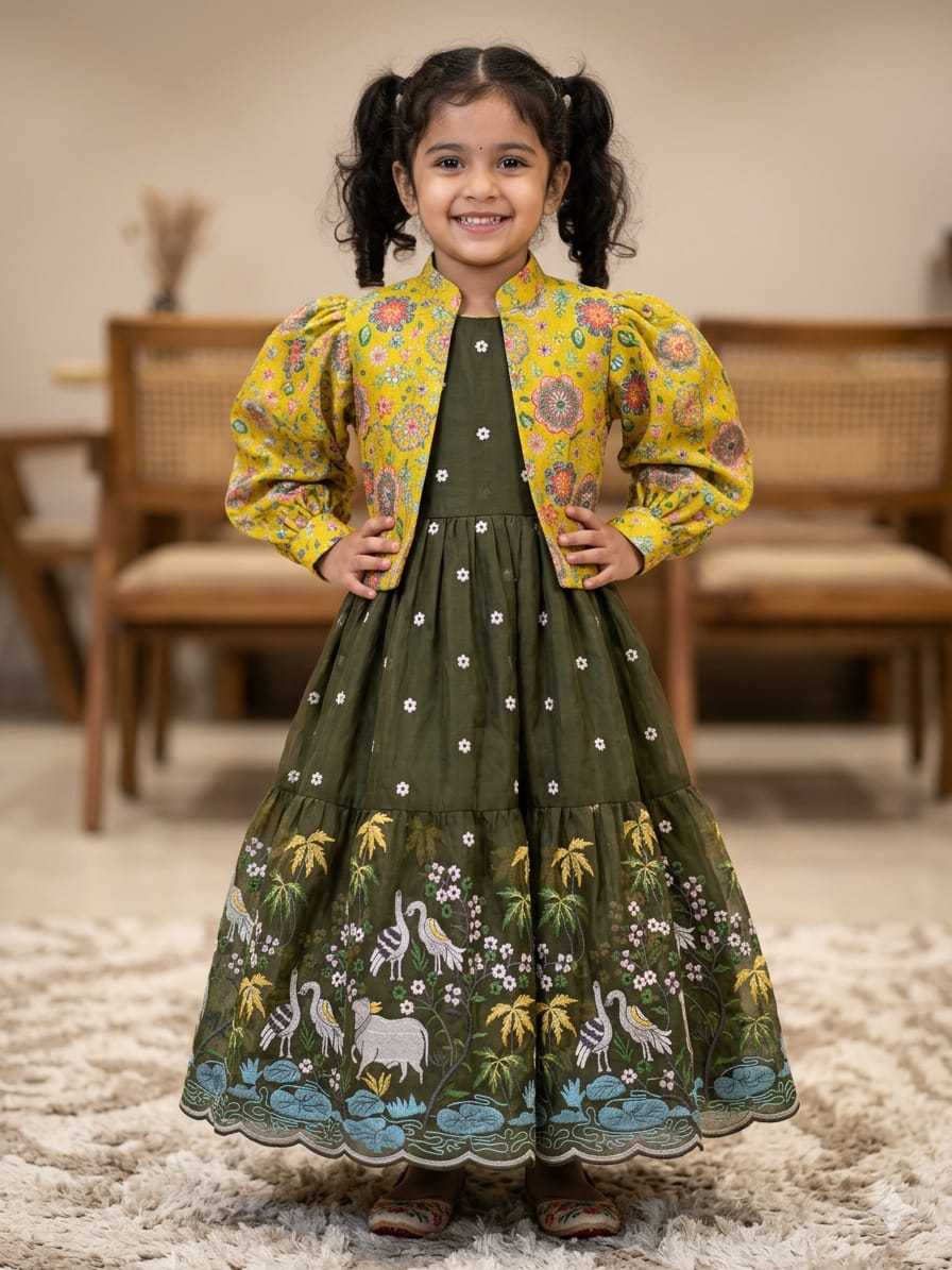 Ynf Crush Silk RIN235 Soft nylon Kids Wear Wholesale Kids Gown Embroidered Frock Kids Designer Frock Manufacturer- Kids Exports