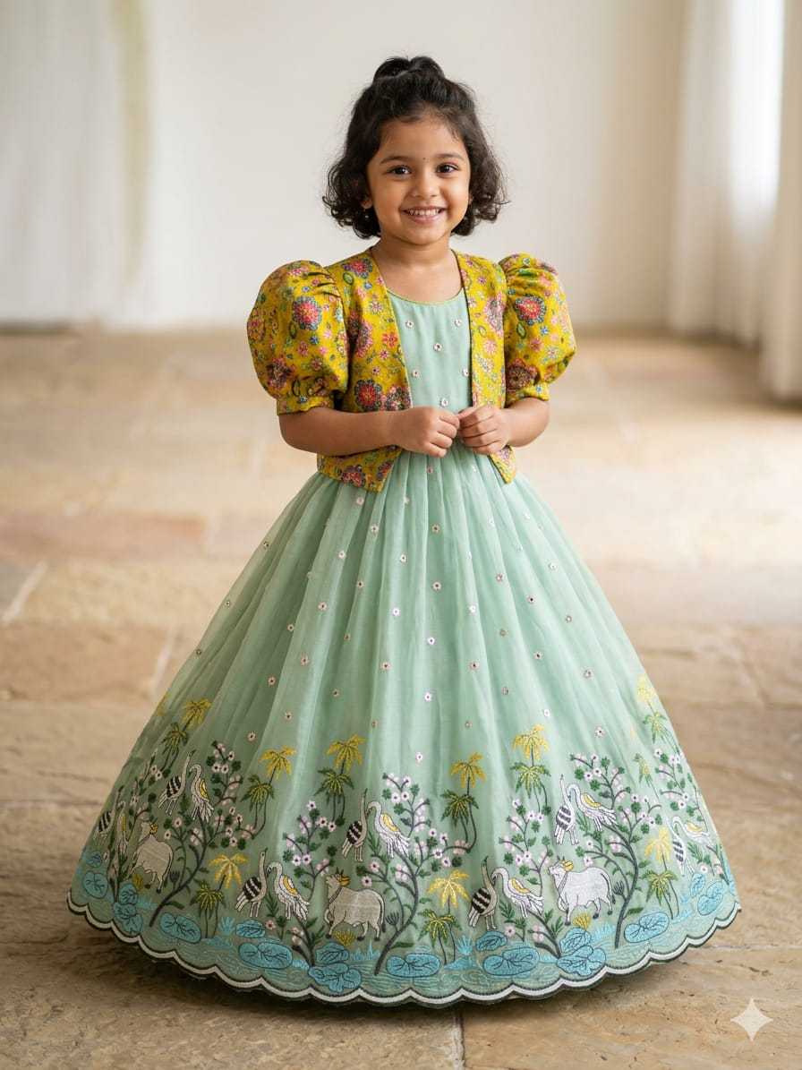Ynf Crush Silk RIN235 Soft nylon Kids Wear Wholesale Kids Gown Embroidered Frock Kids Designer Frock Manufacturer- Kids Exports