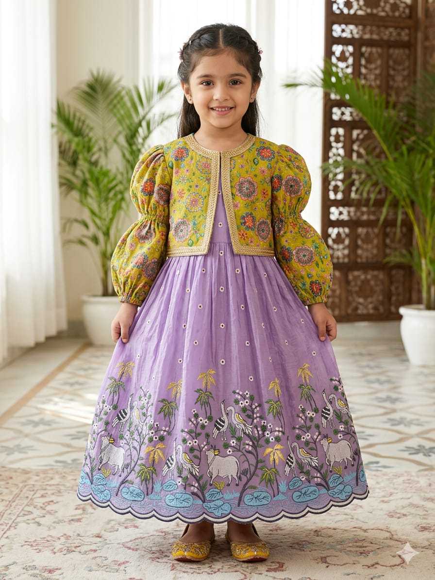Ynf Crush Silk RIN235 Soft nylon Kids Wear Wholesale Kids Gown Embroidered Frock Kids Designer Frock Manufacturer- Kids Exports
