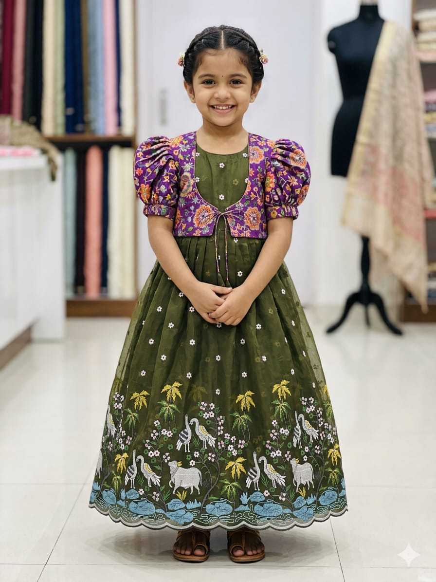 Ynf Crush Silk RIN235 Soft nylon Kids Wear Wholesale Kids Gown Embroidered Frock Kids Designer Frock Manufacturer- Kids Exports