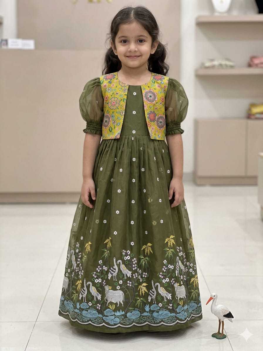 Ynf Crush Silk RIN235 Soft nylon Kids Wear Wholesale Kids Gown Embroidered Frock Kids Designer Frock Manufacturer- Kids Exports
