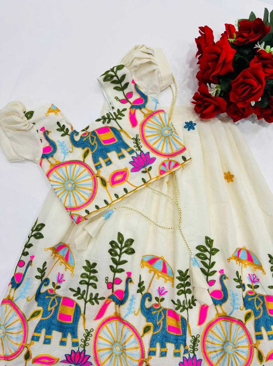 Ynf Soft Cotton Silk RIN235 Cotton Border Kids Wear Wholesale Kids Designer Frock Kids Lehenga Choli Kids Party Wear Ethnic Manufacturer- Kids Exports