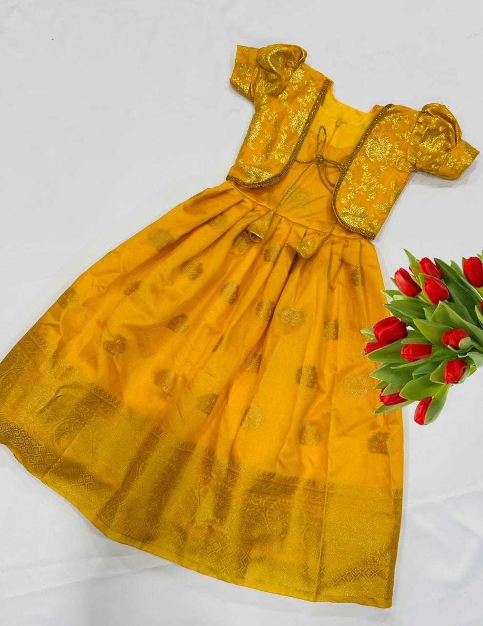 Ynf Zari Silk RIN235 with zari Kids Wear Wholesale Kids Gown Kids Designer Frock Girls Ethnic Wear Manufacturer- Kids Exports
