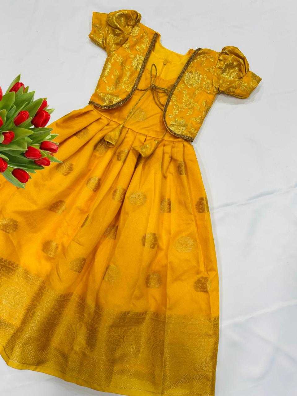 Ynf Zari Silk RIN235 with zari Kids Wear Wholesale Kids Gown Kids Designer Frock Girls Ethnic Wear Manufacturer- Kids Exports